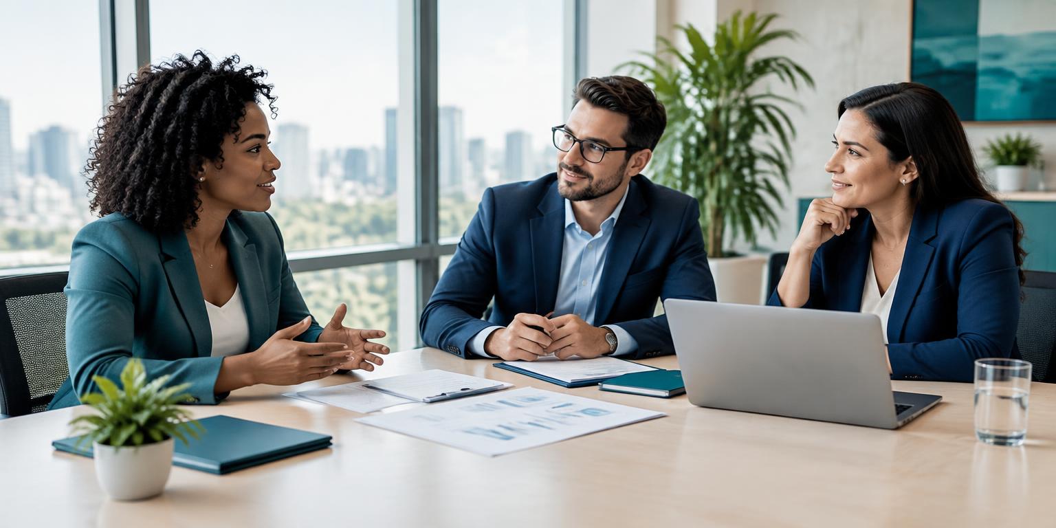 Profissionais reunidos em uma consultoria empresarial